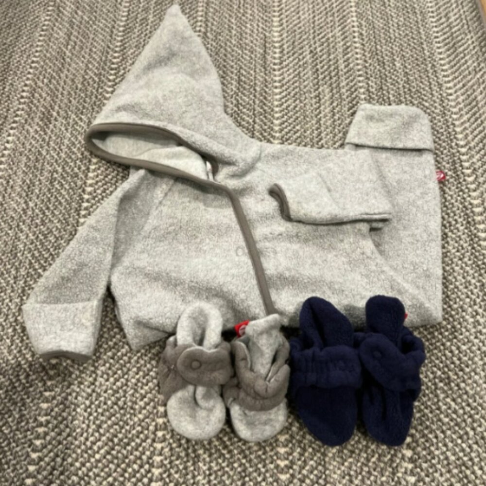 Zutano Winter Bundle - Cozie Elf Suit and Two Pairs of Cozie Fleece Baby Booties